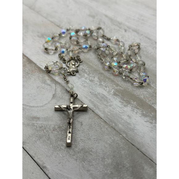 Vintage Italian Glass Bead Rosary, Italy Catholic Prayer Beads, Crucifix - Picture 9 of 9